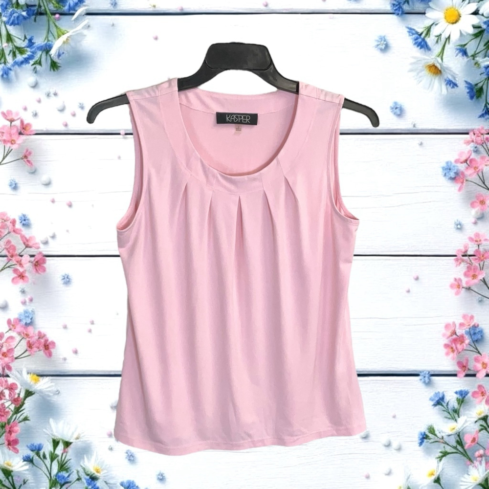 Kasper Sleeveless Pink w Pleats Cami Tank Shirt Women Size Small